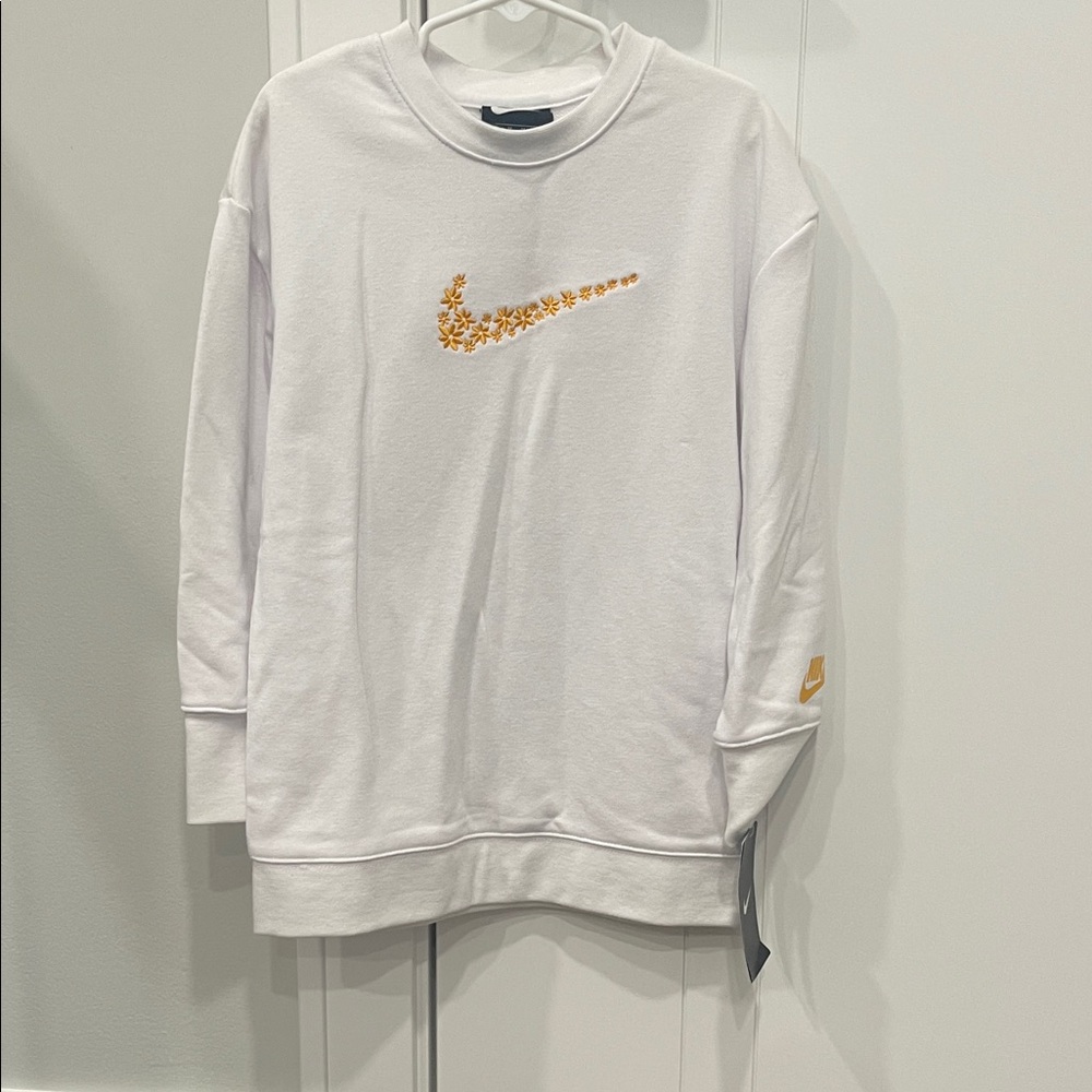 Nike White Crewneck Sweater with Gold Details